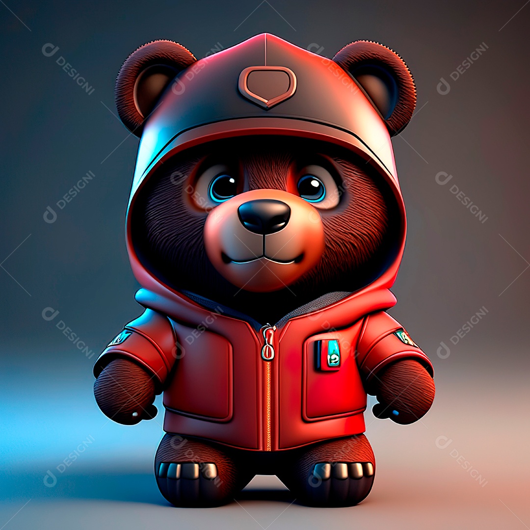 Mascote urso 3D sobre fundo isolado.