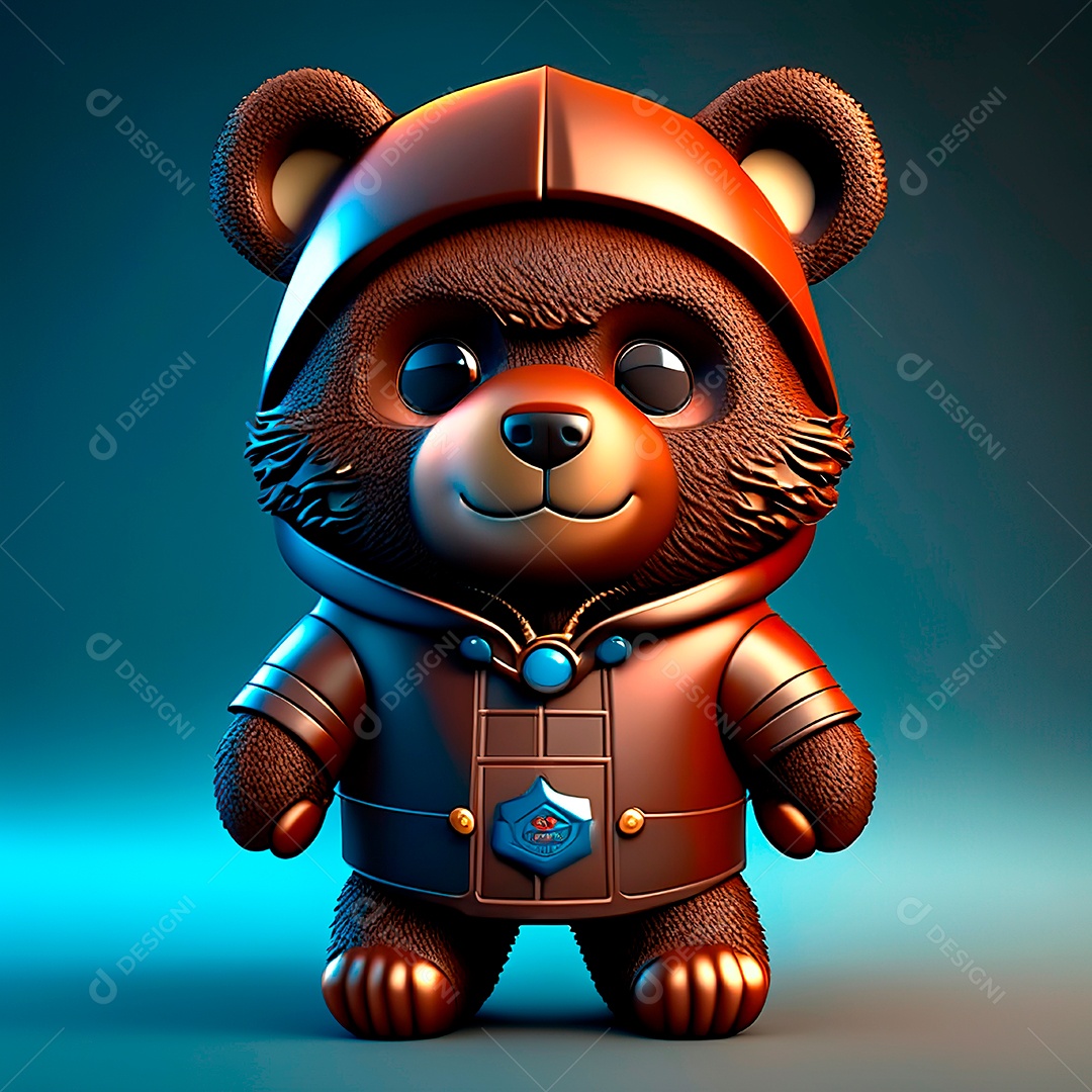 Mascote urso 3D sobre fundo isolado.