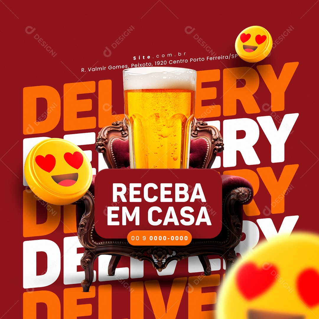 Delivery Receba em Casa Cerveja Social Media PSD Editável
