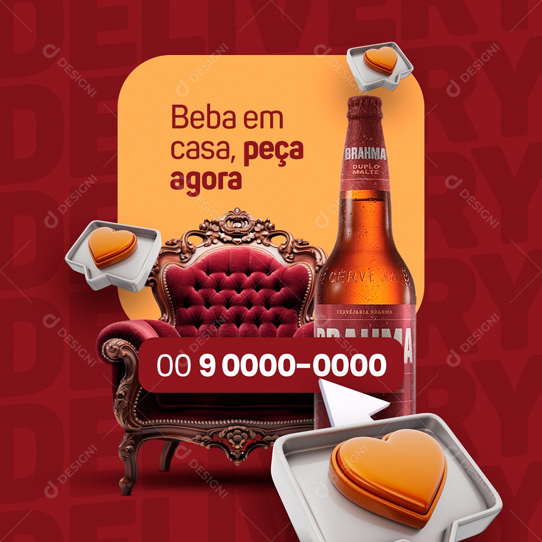 Delivery Beba em Casa Peça Agora Cerveja Brahma Social Media PSD Editável