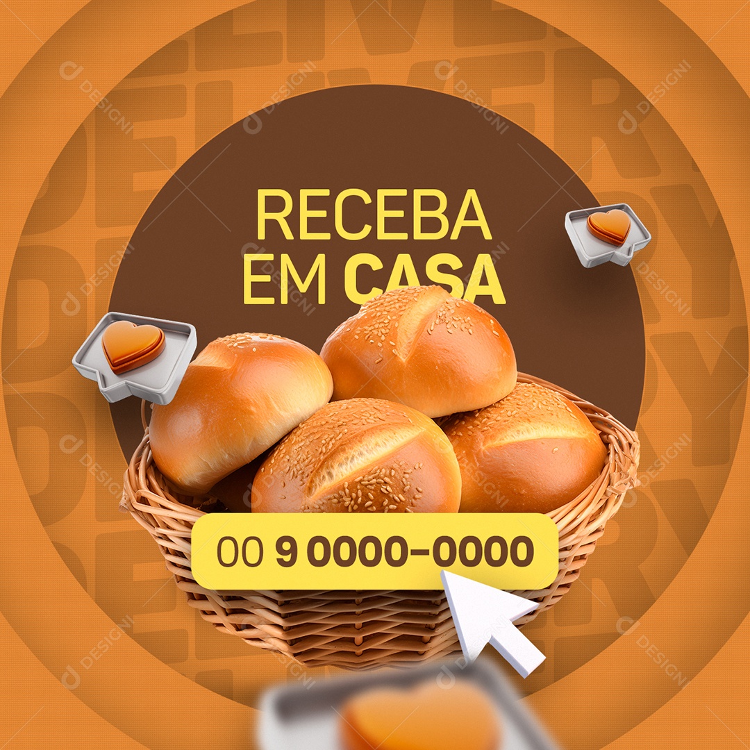 Delivery Receba em Casa Pães Padaria Social Media PSD Editável