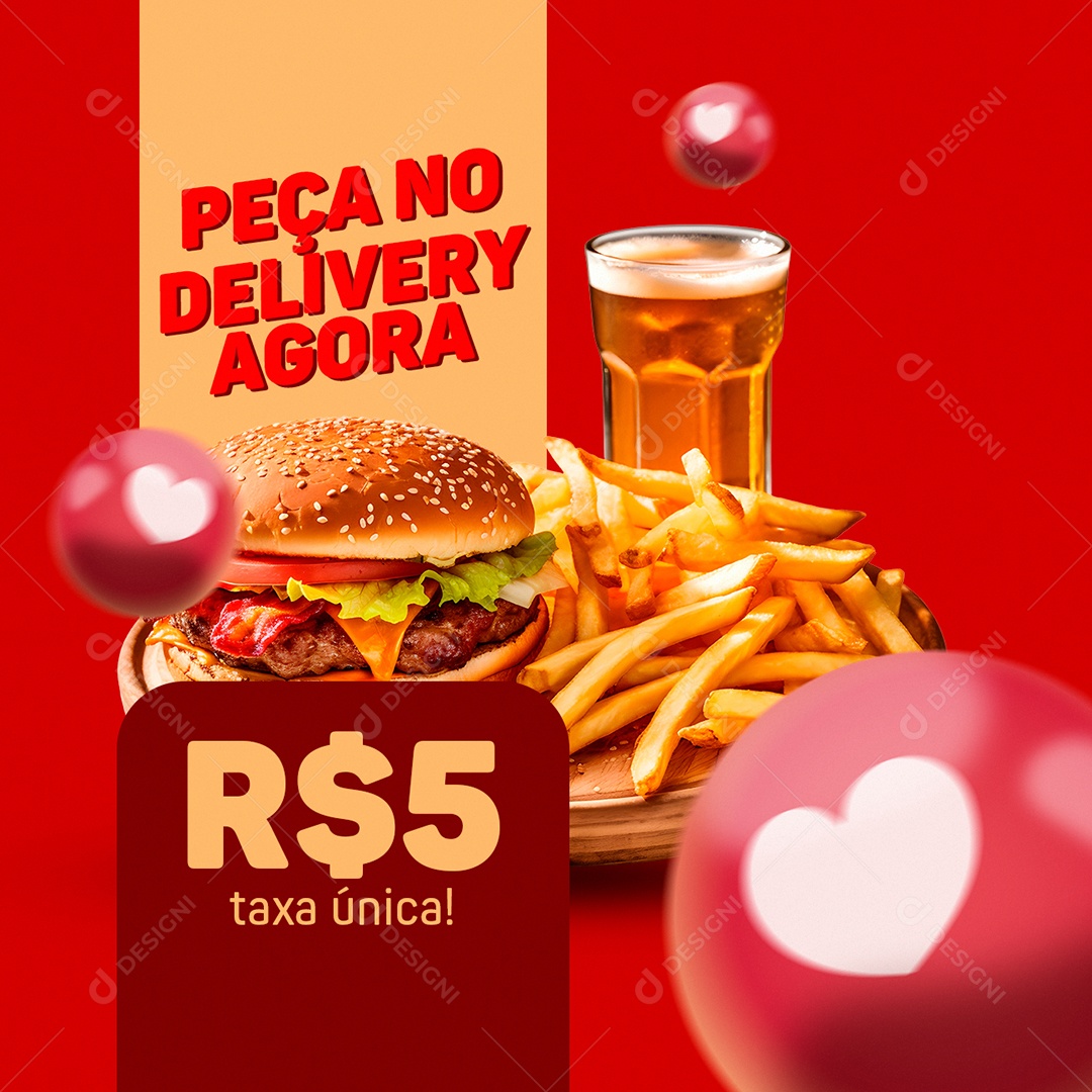 Peça no Delivery Agora Hambúrguer Bata Frita + Refrigerante Social Media PSD Editável