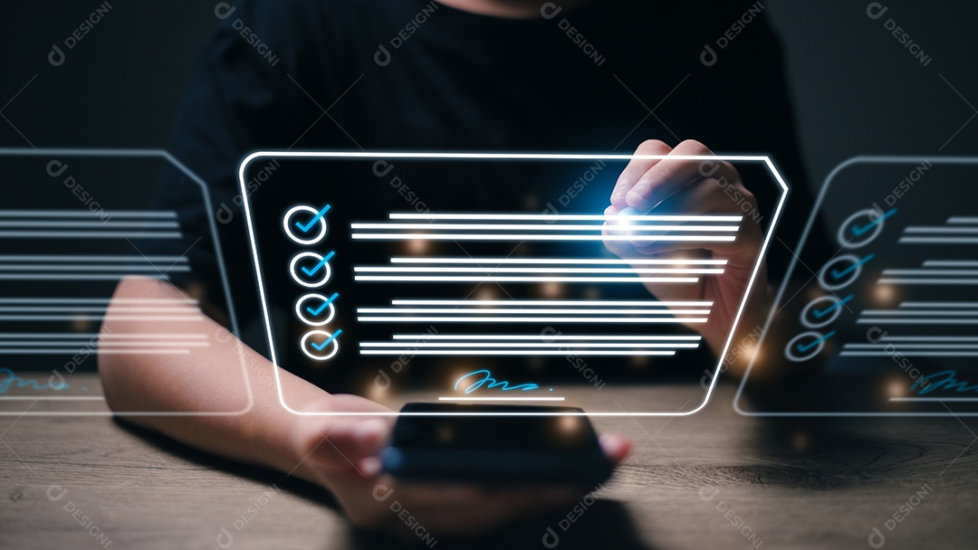 Assinatura eletrônica e conceito de escritório sem papel. Contrato comercial on-line Assinatura eletrônica, assinatura eletrônica