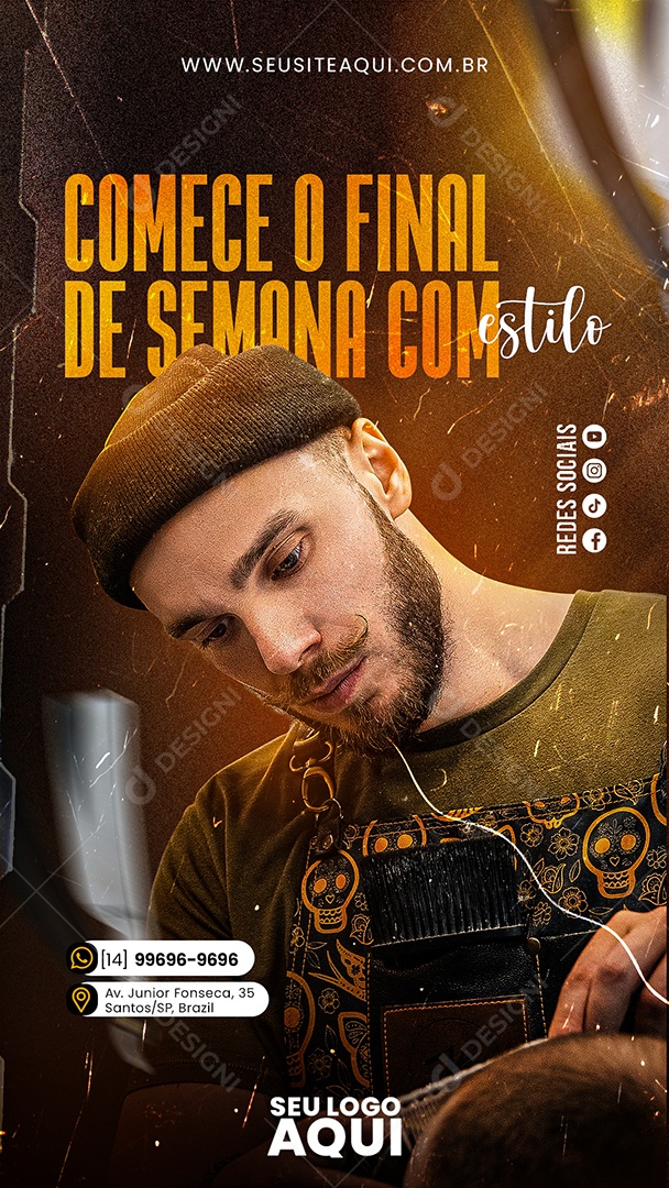 Story Barbearia Comece o Final De Semana Com Estilo Social Media PSD Editável