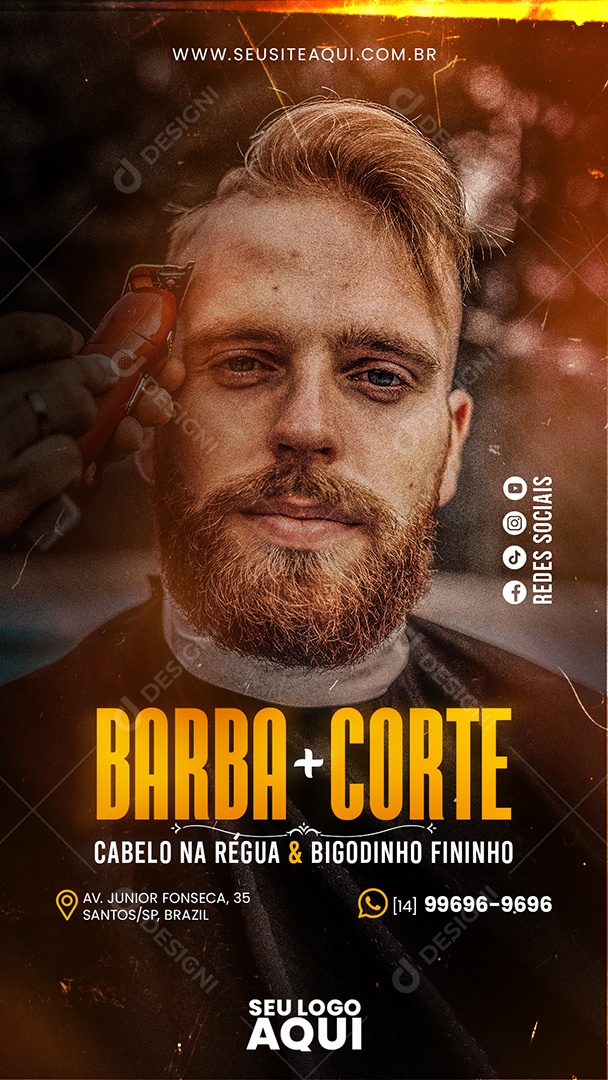 Social Media Story Barba + Corte Cabelo Na Régua PSD Editável