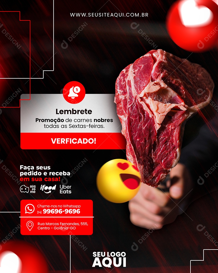 Social Media Lembrete Promoção De Carnes Nobres PSD Editável