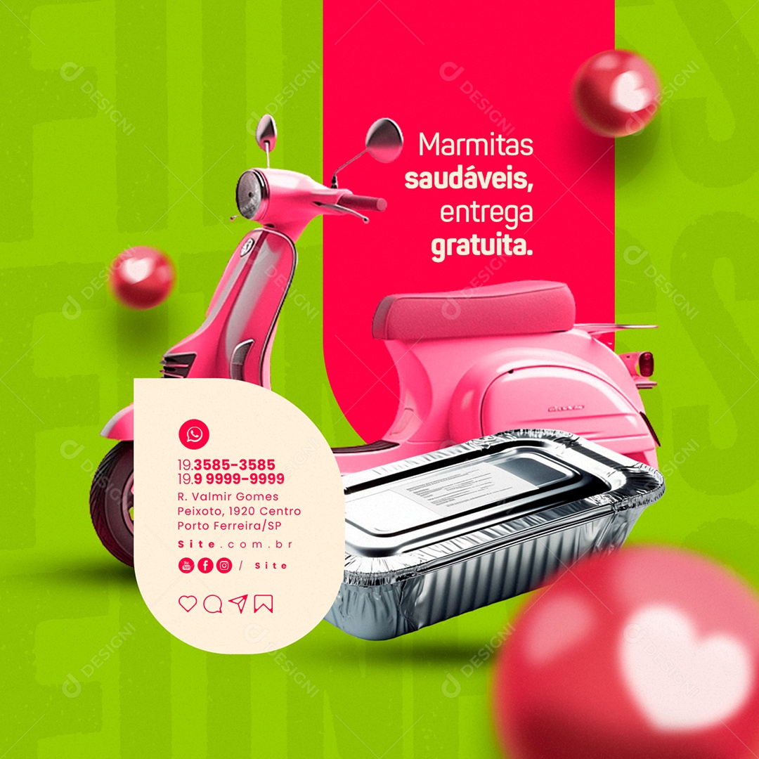 Marmitaria Restaurante Marmitas Saudáveis Entrega Gratuita Social Media PSD Editável