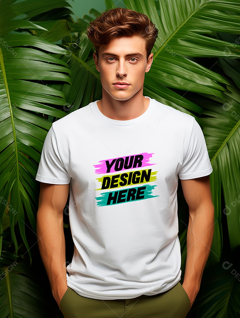 Mockup de Camiseta Masculina Branca PSD Editável