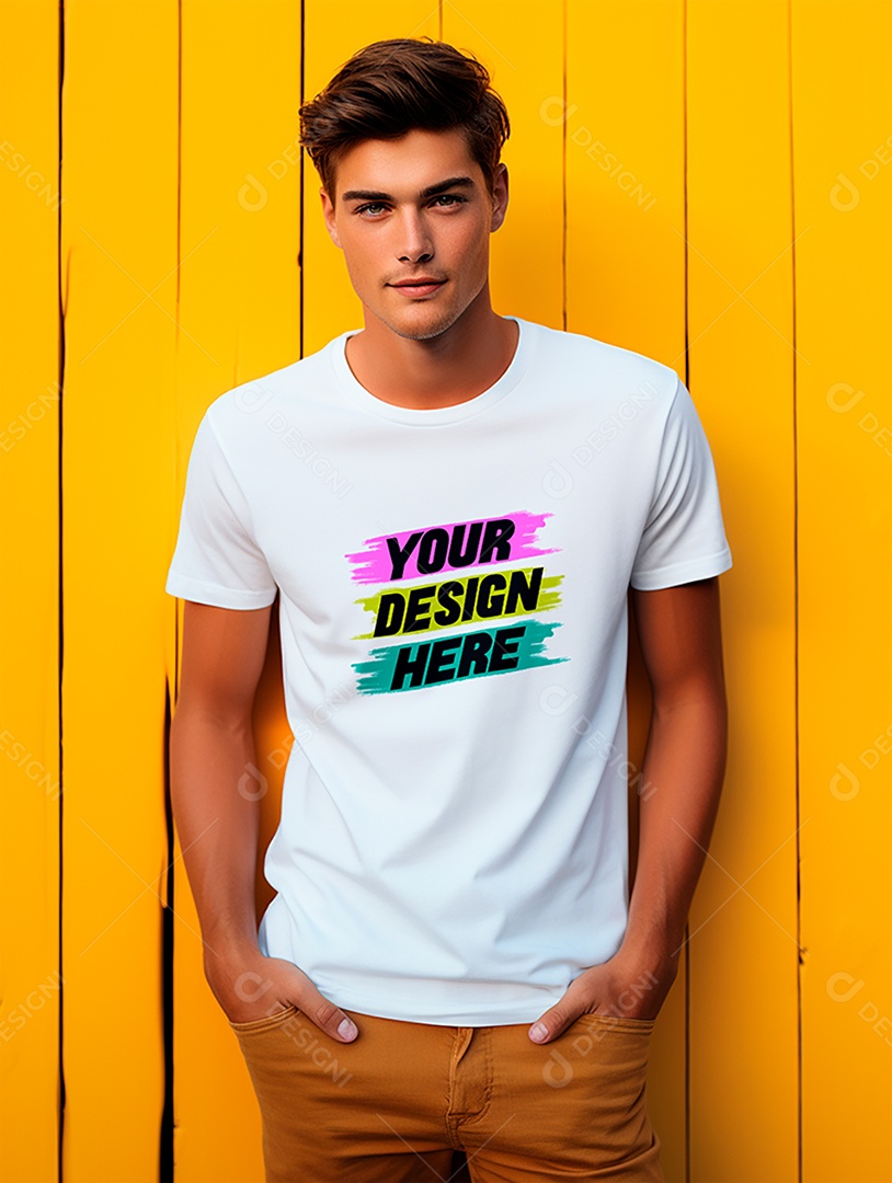 Mockup de Camiseta Masculina Branca PSD Editável