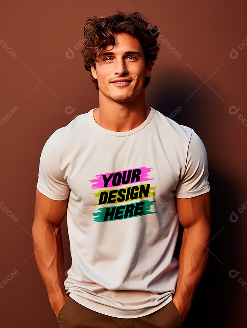 Mockup de Camiseta Masculina Branca PSD Editável