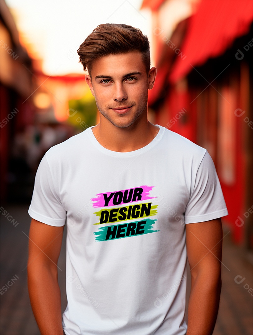 Mockup de Camiseta Masculina Branca PSD Editável