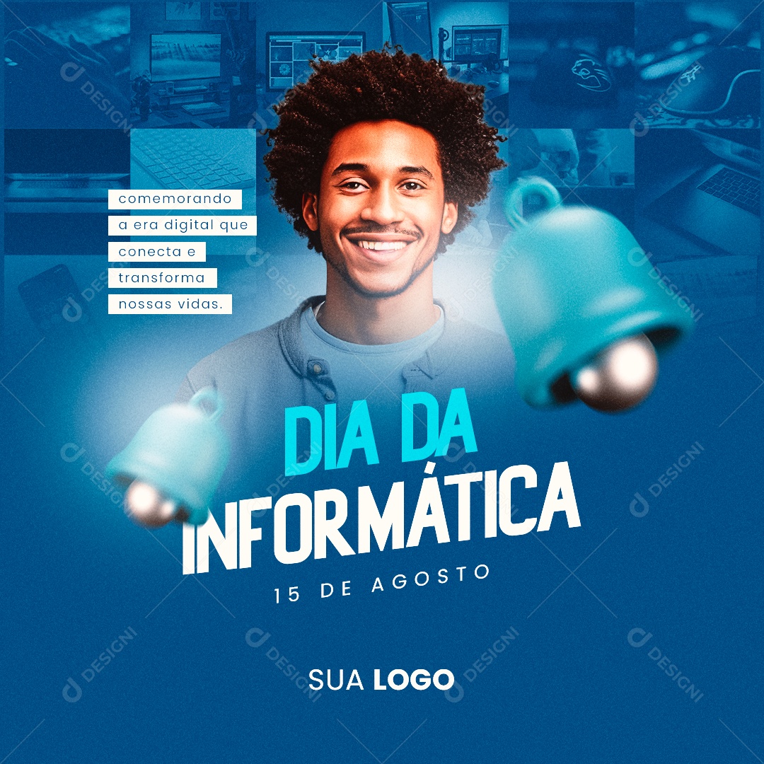 Dia Da Informática Comemorando a Era Digital que Conecta Social Media PSD Editável
