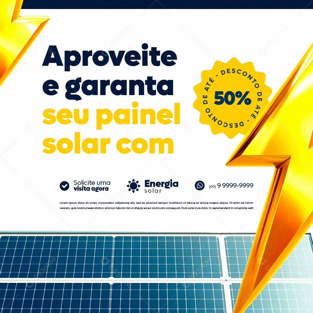 Energia Solar Aproveite e Garanta seu Painel Solar com Até 50% de Desconto Social Media PSD Editável