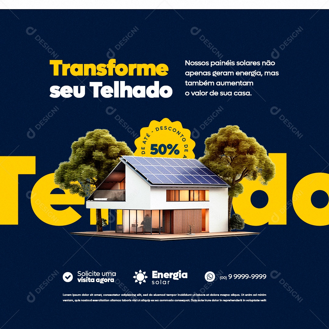 Energia Solar Transforme seu Telhado Até 50% de Desconto Social Media PSD Editável