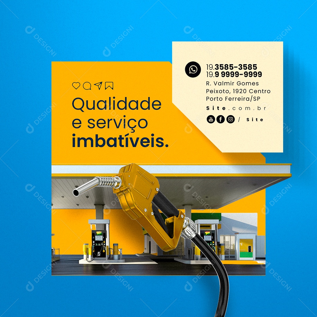 Posto de Gasolina Qualidade e Serviço Imbatíveis Social Media PSD Editável