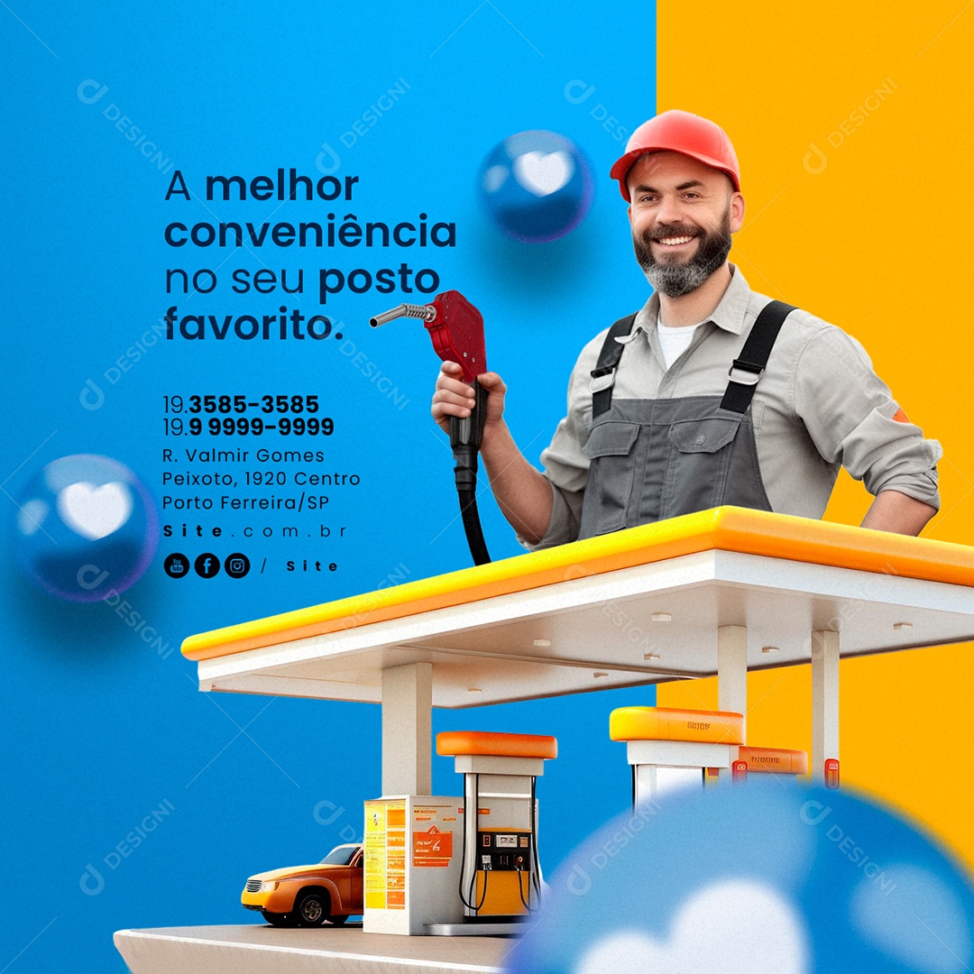 Posto de Gasolina A Melhor Conveniência no Seu Posto Favorito Social Media PSD Editável