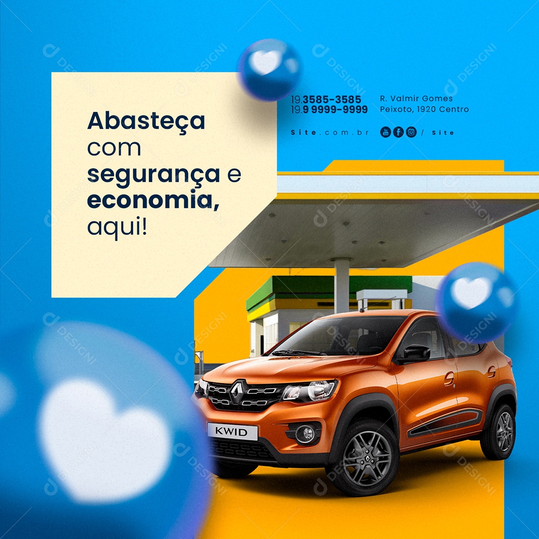 Posto de Gasolina Abasteça com Segurança e Economia Aqui Social Media PSD Editável