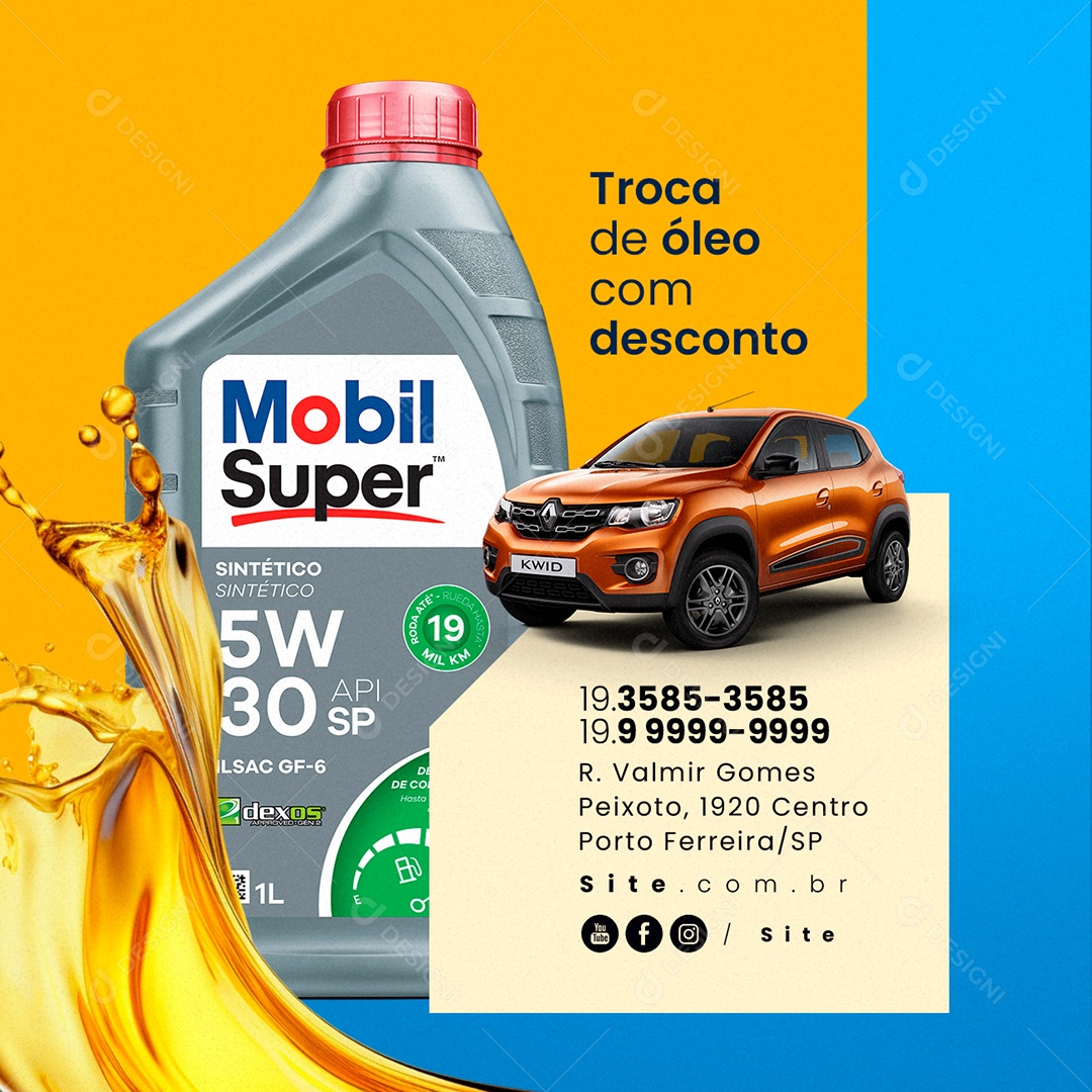 Posto de Gasolina Troca de Óleo com Desconto Social Media PSD Editável