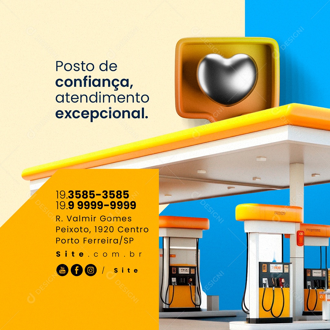 Posto de Gasolina Posto de Confiança Atendimento Excepcional Social Media PSD Editável