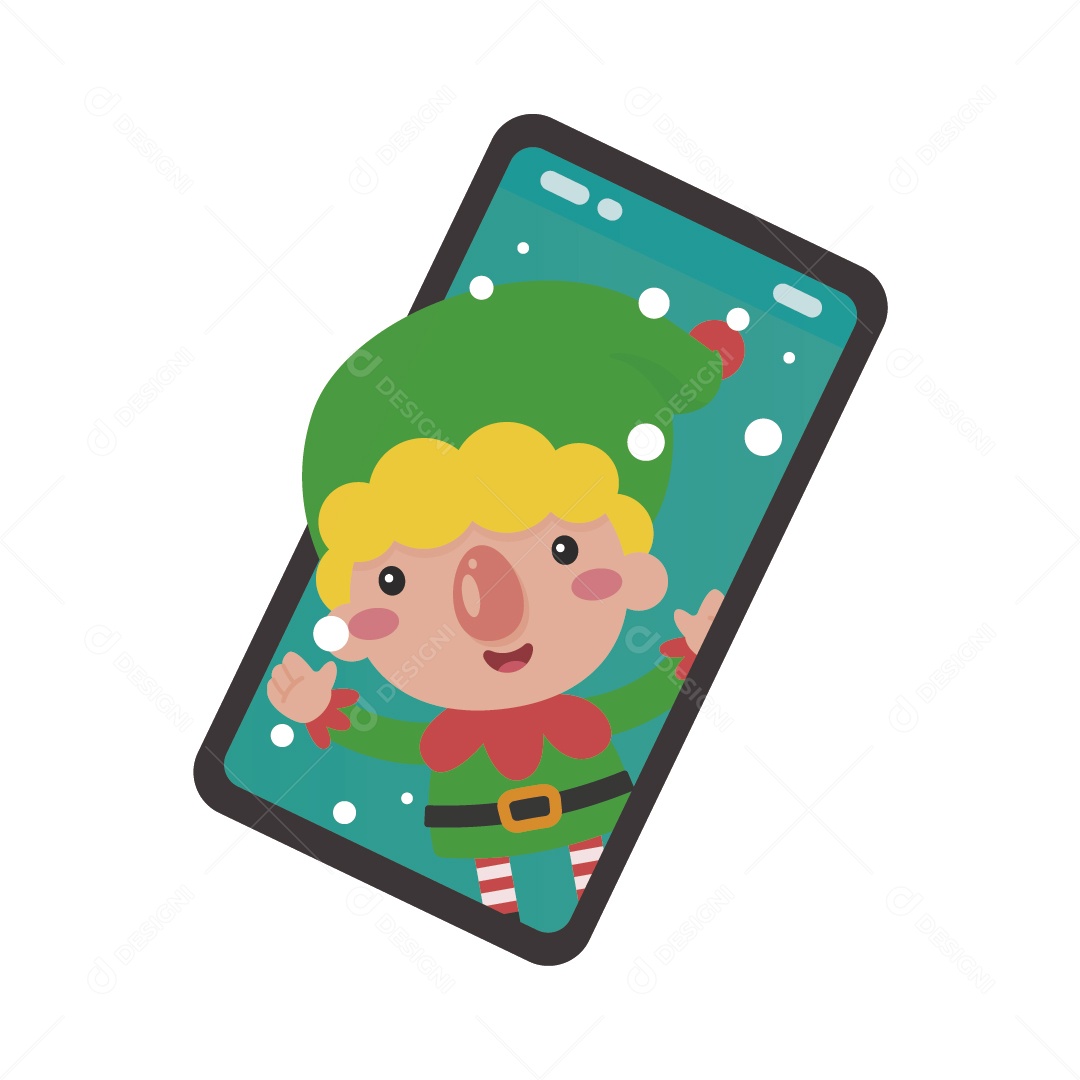 Duende Saindo de Celular de Natal Vetor EPS