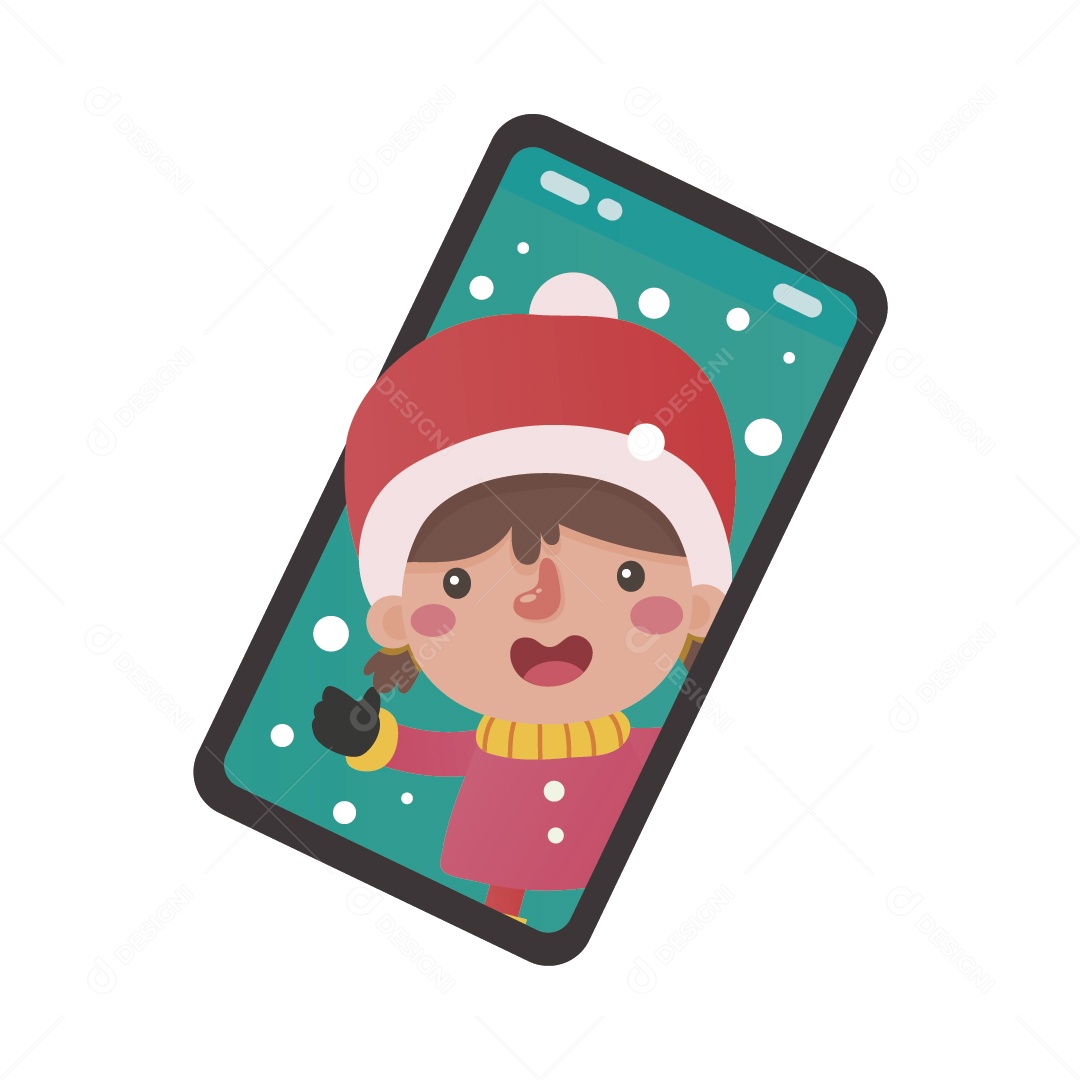 Duende Saindo de Celular de Natal Vetor EPS