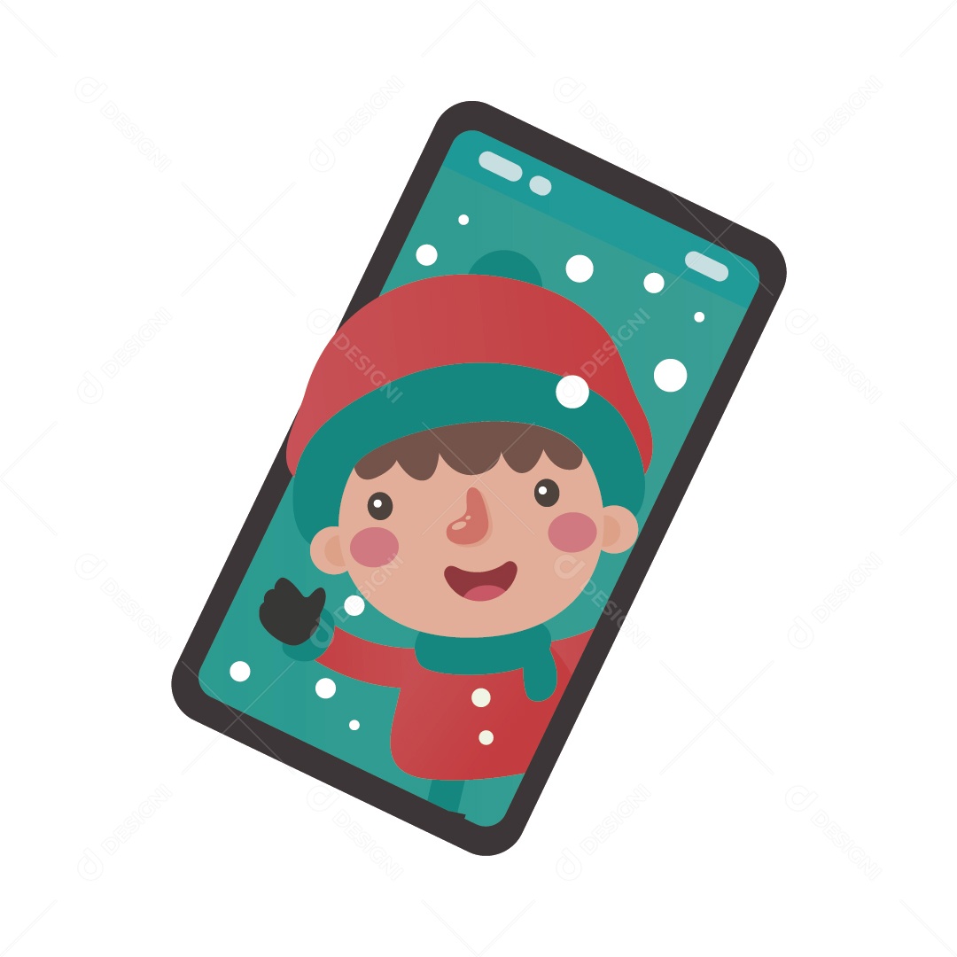 Duende Saindo de Celular de Natal Vetor EPS