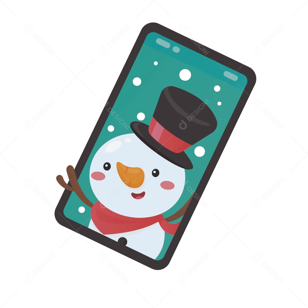 Boneco de Neve Saindo de Celular de Natal Vetor EPS