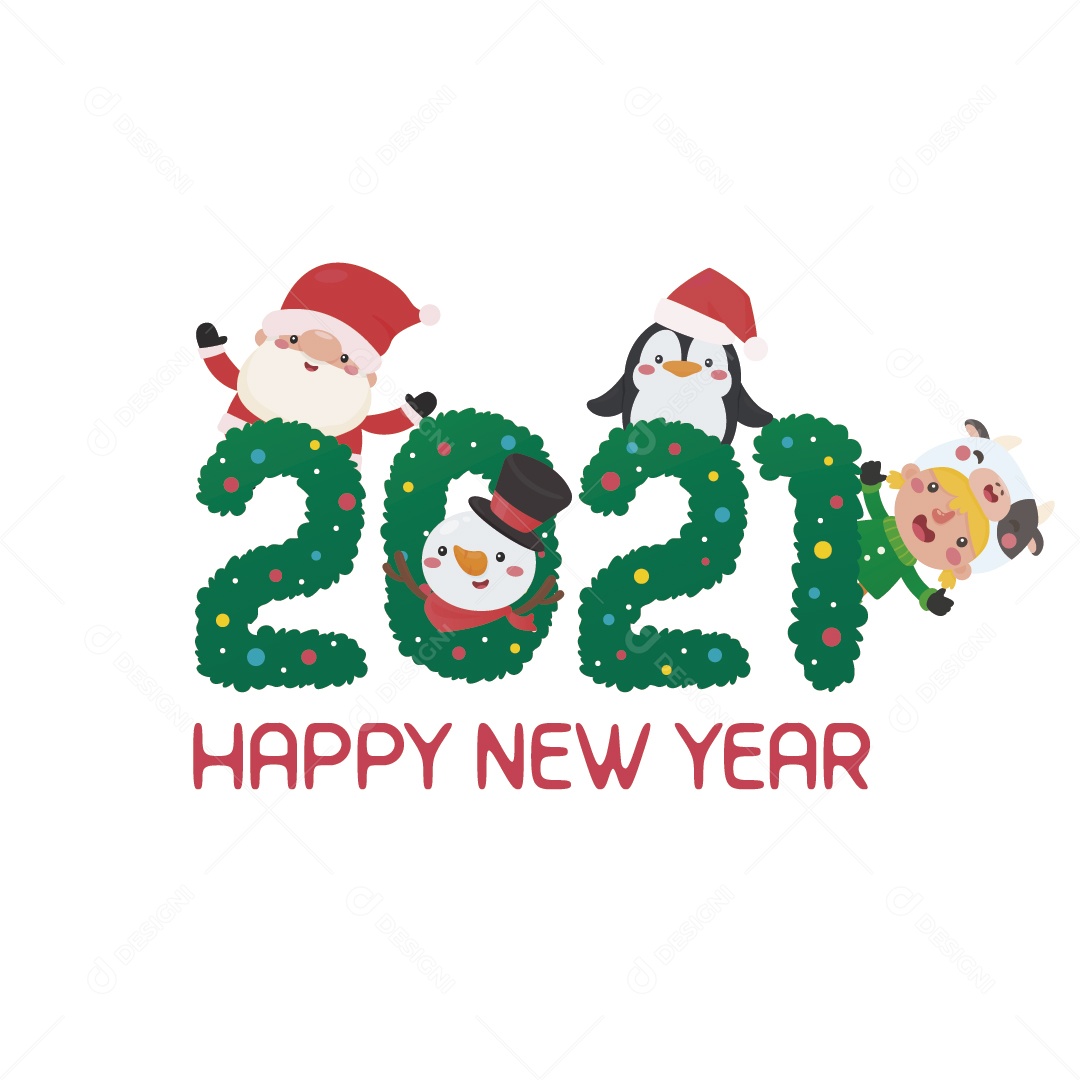 Texto Feliz Ano Novo 2021 e Natal Ilustração Vetor EPS