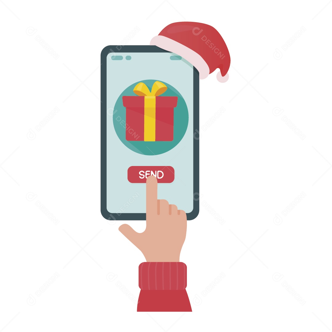 Fazendo Compras em Celular de Presente de Natal Ilustração Vetor EPS