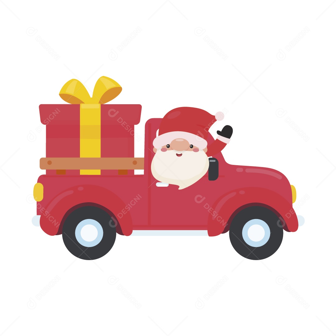 Papai Noel em Carro Carregando Presente de Natal Ilustração Vetor EPS