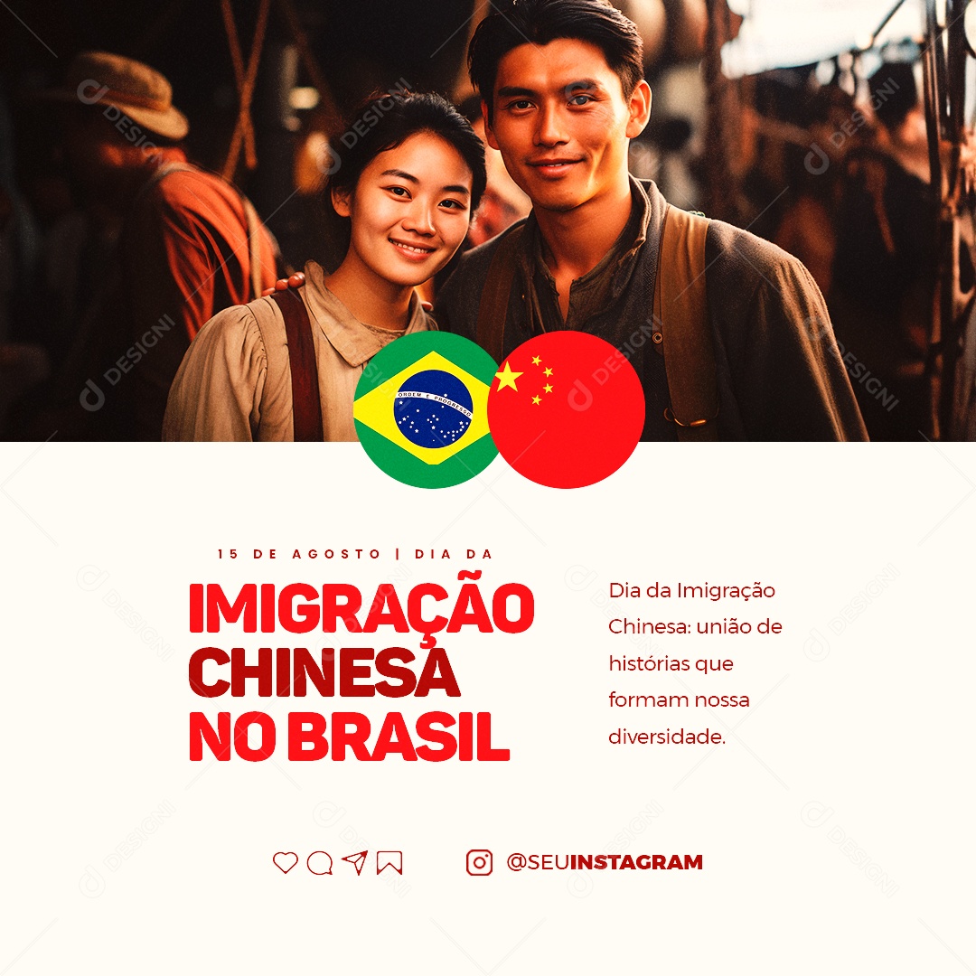 Dia da Imigração Chinesa no Brasil 15 de Agosto União de Histórias Social Media PSD Editável