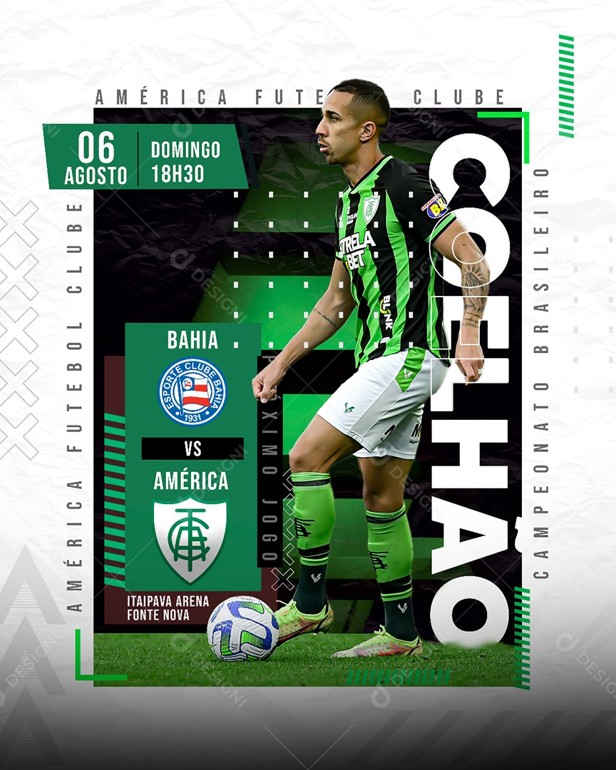 Bahia x América Domingo Brasileirão Ao Vivo Social Media PSD Editável