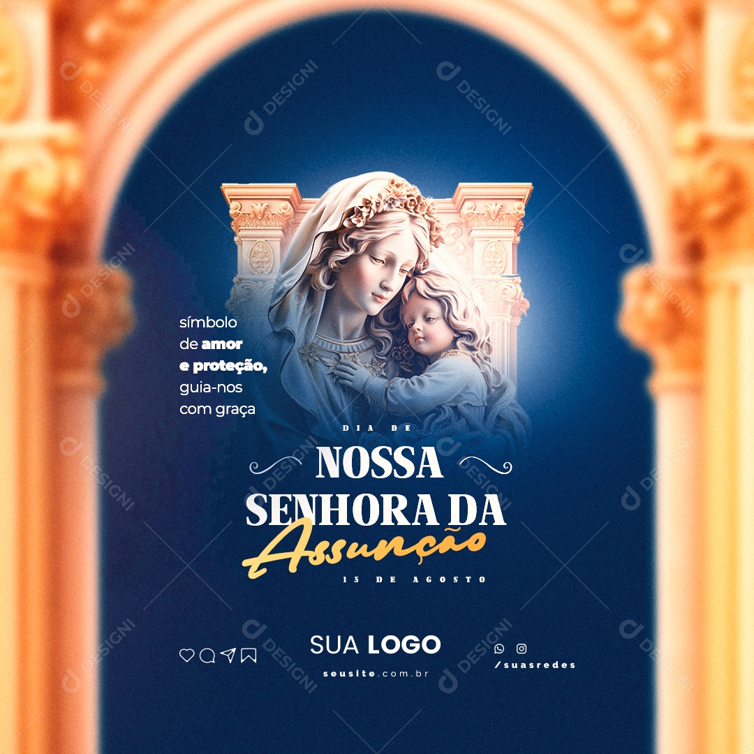 Dia de Nossa Senhora da Assunção Símbolo de Amor e Proteção Social Media PSD Editável