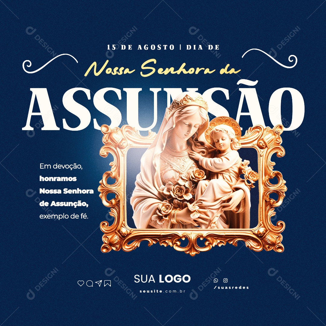 Dia de Nossa Senhora da Assunção Em Devoção Honramos Nossa Senhora Social Media PSD Editável
