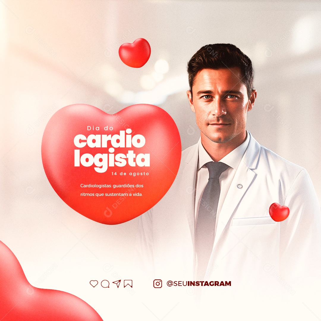 Dia Do Cardiologista 14 de Agosto Social Media PSD Editável