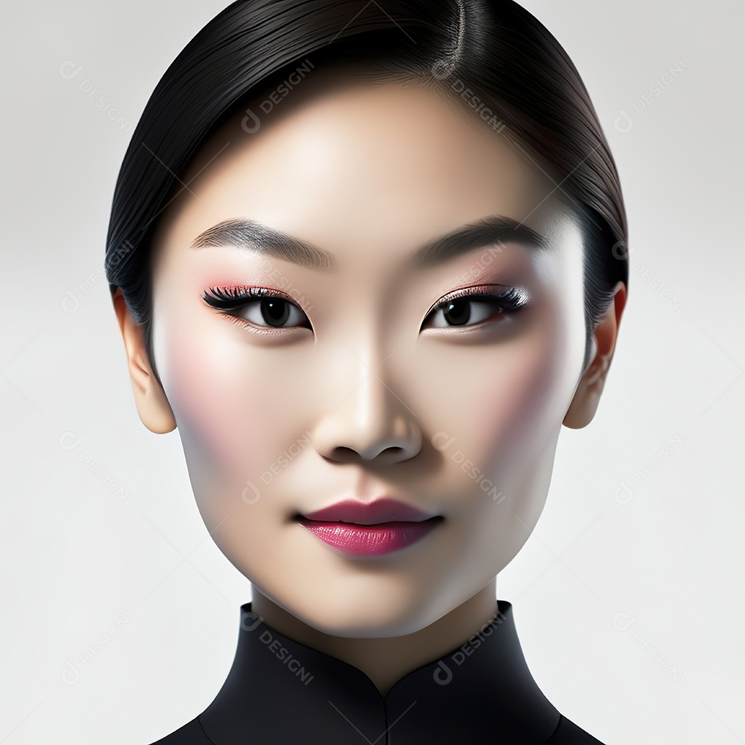 Retrato de uma mulher asiática em uma malha detalhada