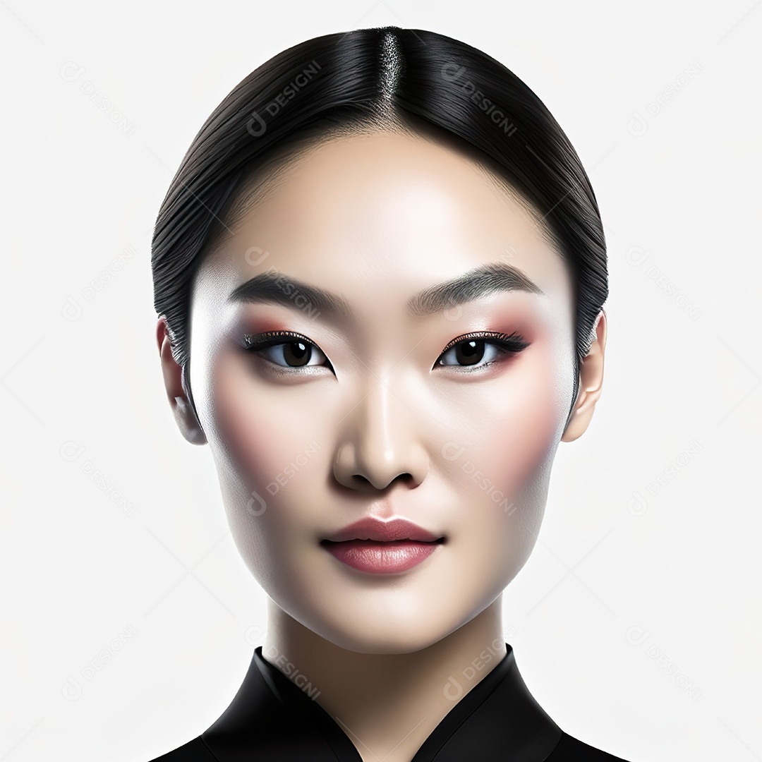 Retrato de uma mulher asiática em uma malha detalhad