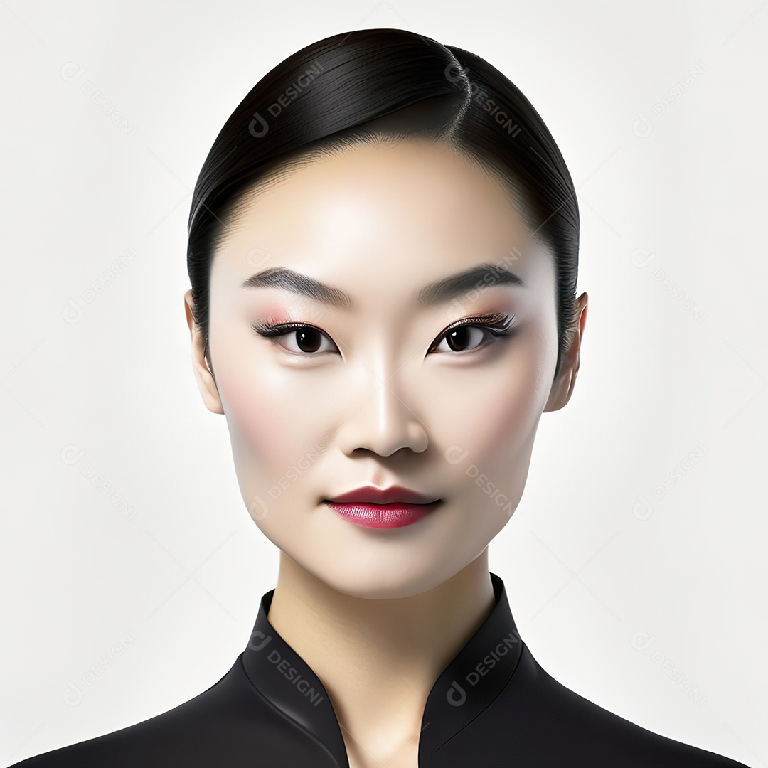 Retrato de uma mulher asiática em uma malha detalhada