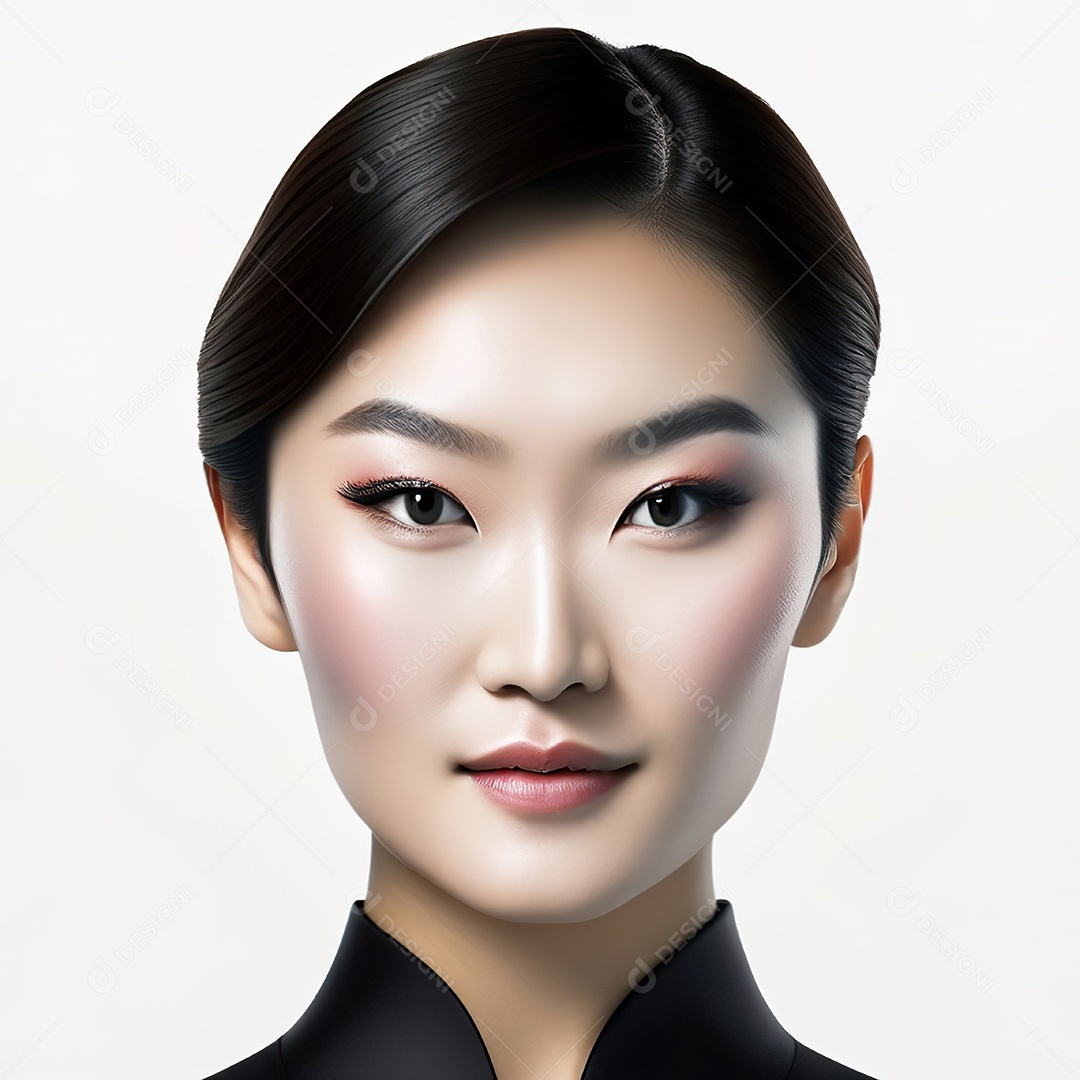 Retrato de uma mulher asiática em uma malha detalhad