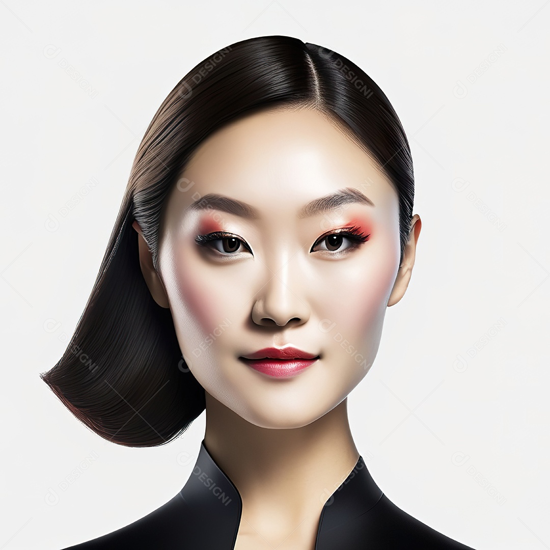 Retrato de uma mulher asiática em uma malha detalhada