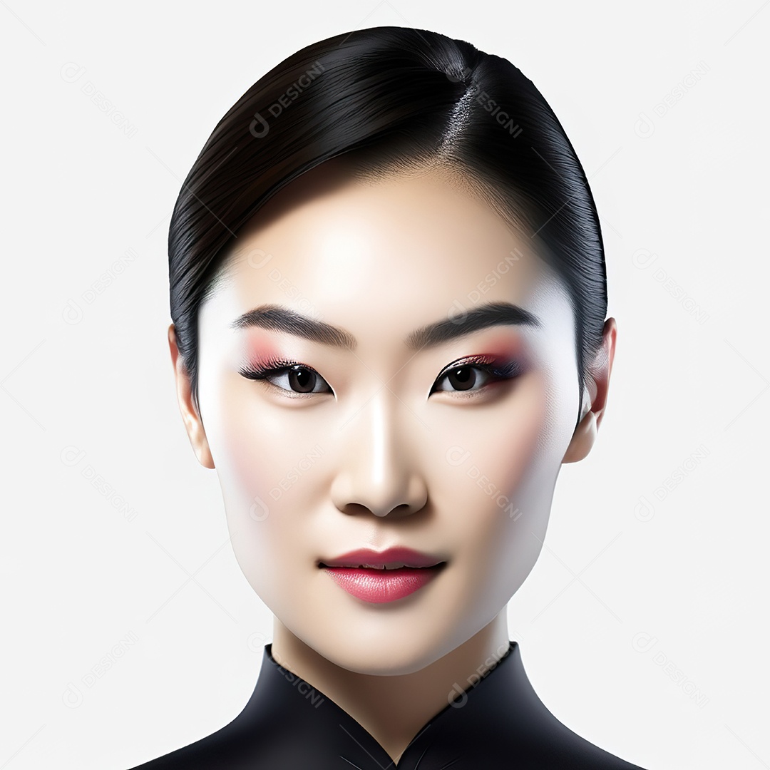 Retrato de uma mulher asiática em uma malha detalhada