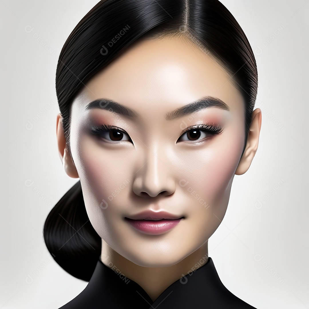 Retrato de uma mulher asiática em uma malha detalhada