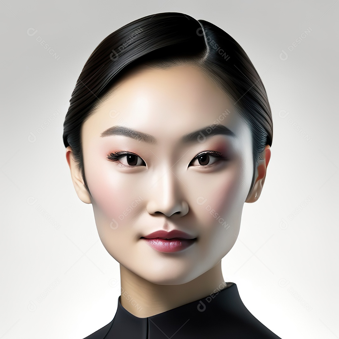 Retrato de uma mulher asiática em uma malha detalhada