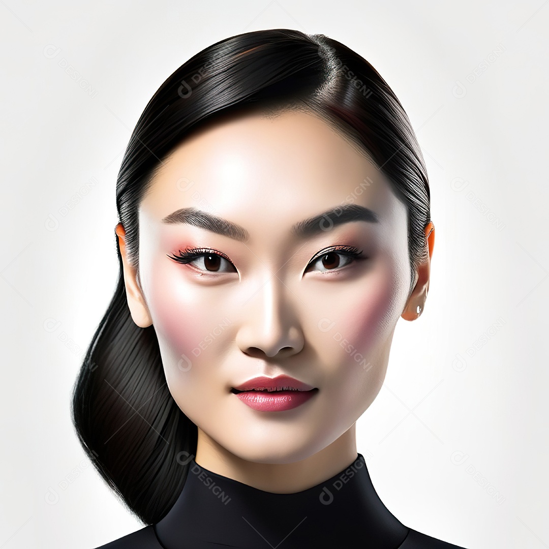 Retrato de uma mulher asiática em uma malha detalhada