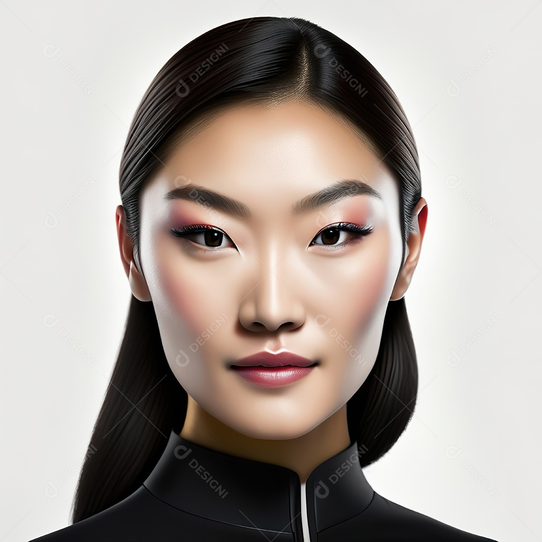 Retrato de uma mulher asiática em uma malha detalhada