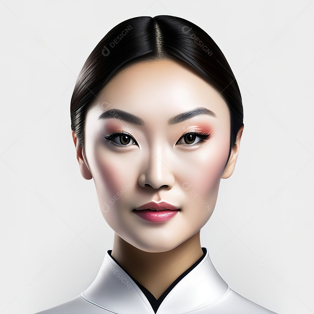 Retrato de uma mulher asiática em uma malha detalhada