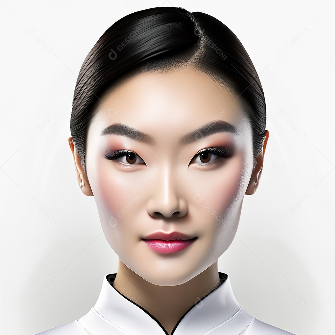 Retrato de uma mulher asiática em uma malha detalhada