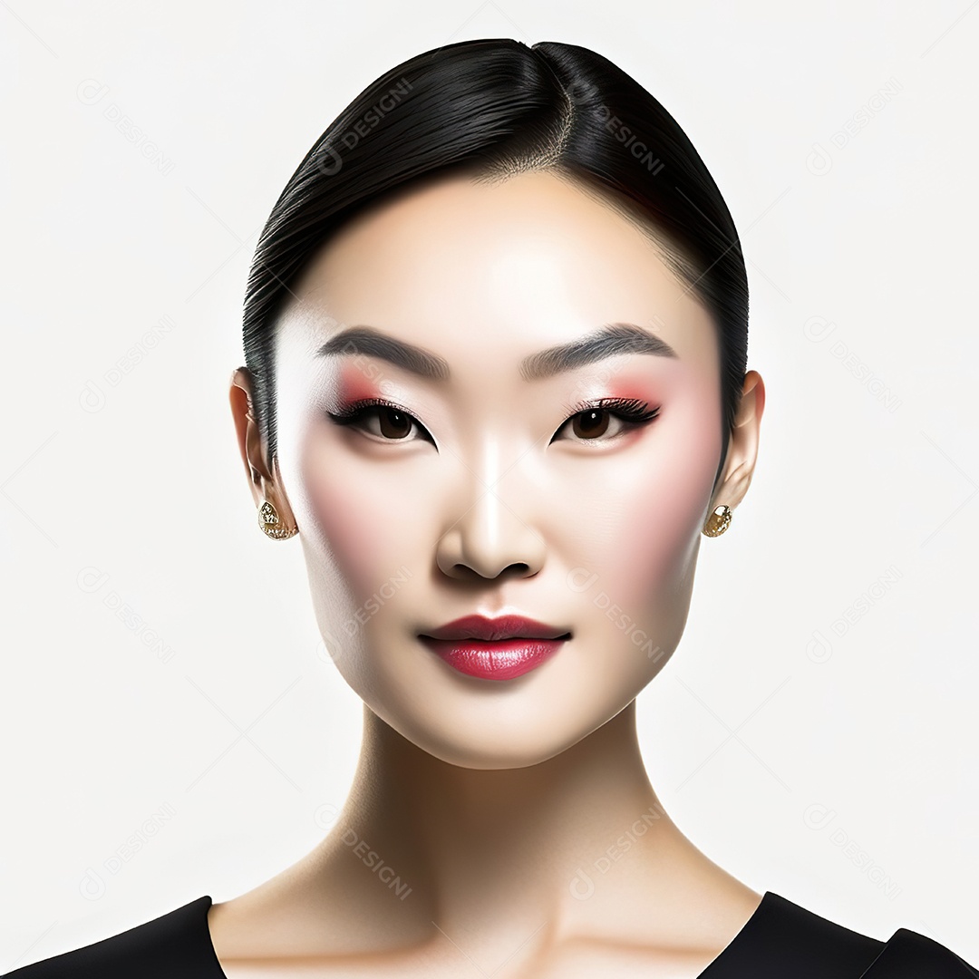 Retrato de uma mulher asiática em uma malha detalhada