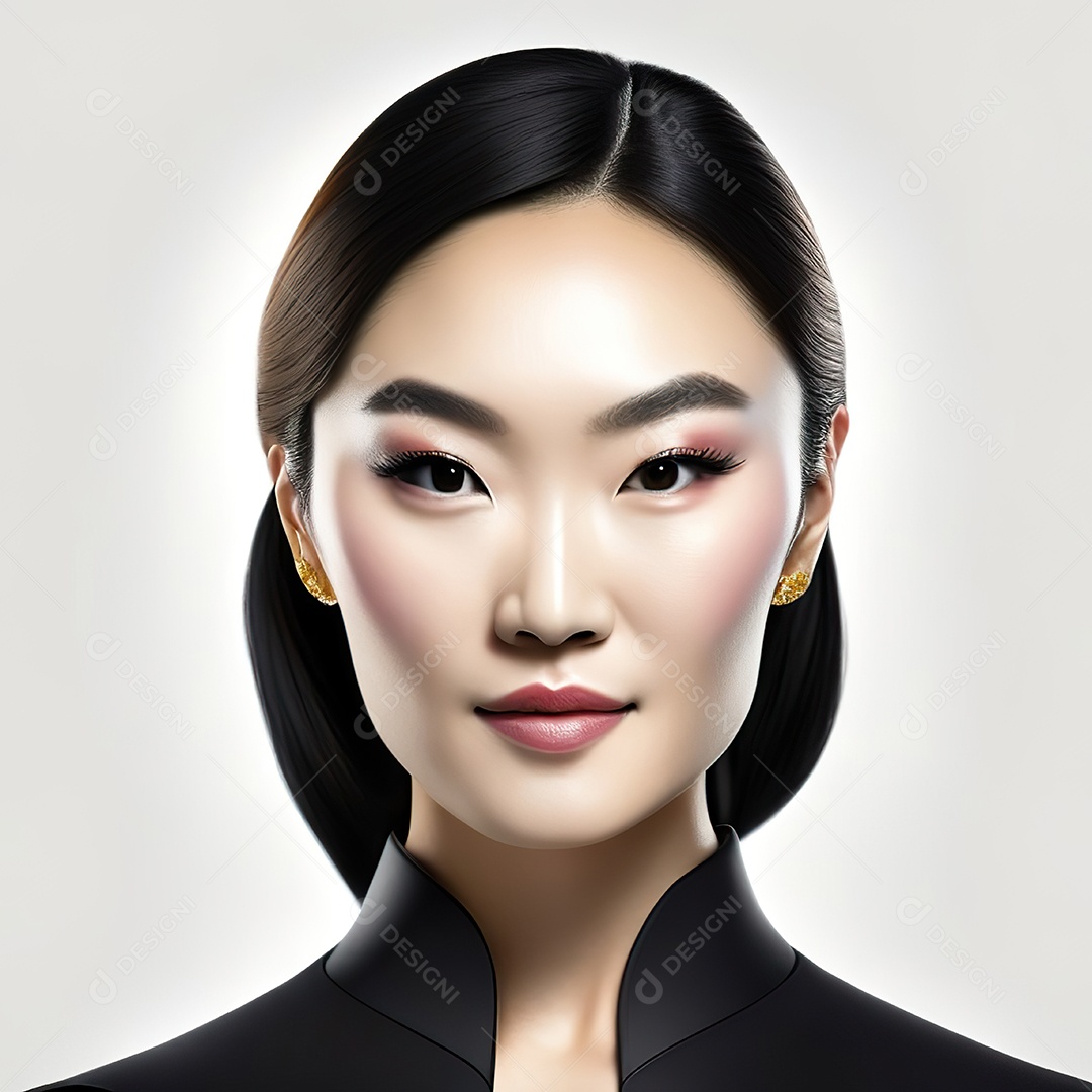 Retrato de uma mulher asiática em uma malha detalhada