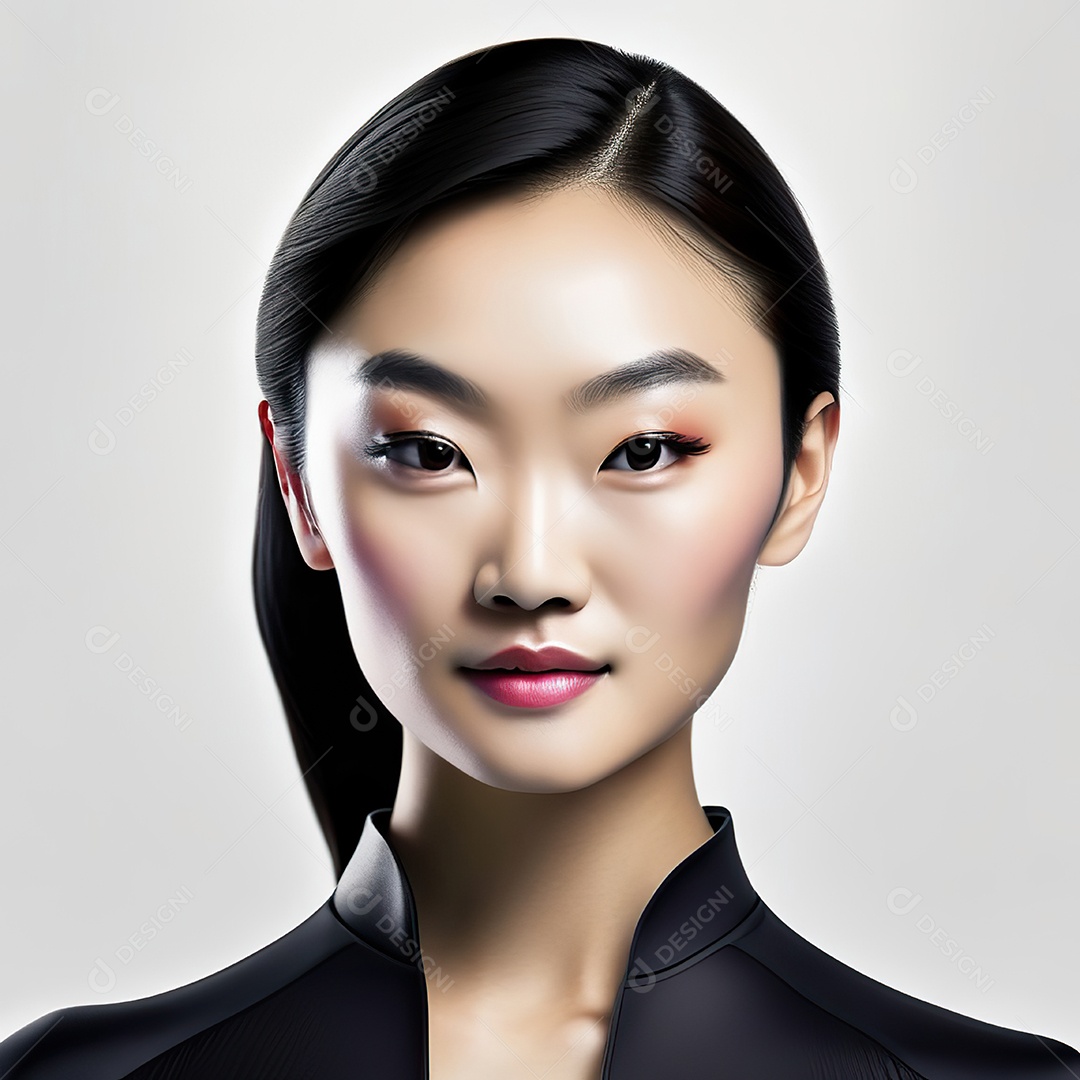 Retrato de uma mulher asiática em uma malha detalhada